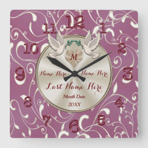 Mauve, Champagne Color Wedding Clock Personalized Vierkante Klok