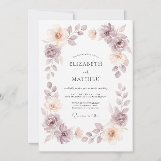 Mauve Champagne Krans Bruiloft Kaart (Voorkant)