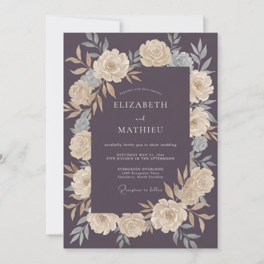 Mauve Champagne Ranunculus Eucalyptus Bruiloft Kaart (Voorkant)