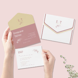 Mauve Champagne + Witte Simpele Moderne Trouw All In One Uitnodiging