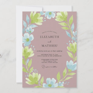 Mauve Chartreuse Wilde Bloemen Bruiloft Kaart