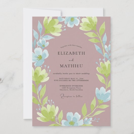 Mauve Chartreuse Wilde Bloemen Bruiloft Kaart (Voorkant)