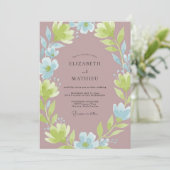 Mauve Chartreuse Wilde Bloemen Bruiloft Kaart (Staand voorkant)