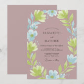 Mauve Chartreuse Wilde Bloemen Bruiloft Kaart (Voorkant / Achterkant)