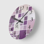 Mauve Checkered Pattern Monogram Wall Clock Ronde Klok (Hoek)