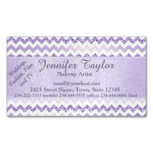 Mauve Chevron Zigzag Glitter Magnetische Kaarten Magnetisch Visitekaartje