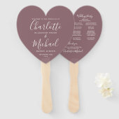 Mauve Chic Huwelijksprogramma Hart Handwaaier (Voorkant en achterkant)