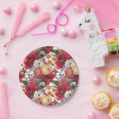 Mauve chrysanten en rode amaryllis herfst papieren bordje (Feest)