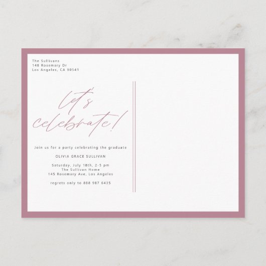 Mauve Class of 2025 Arch Photo Afstuderen Uitnodiging Briefkaart (Achterkant)