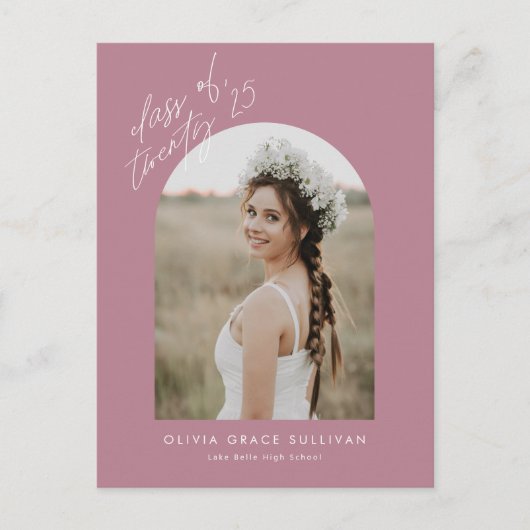 Mauve Class of 2025 Arch Photo Afstuderen Uitnodiging Briefkaart (Voorkant)