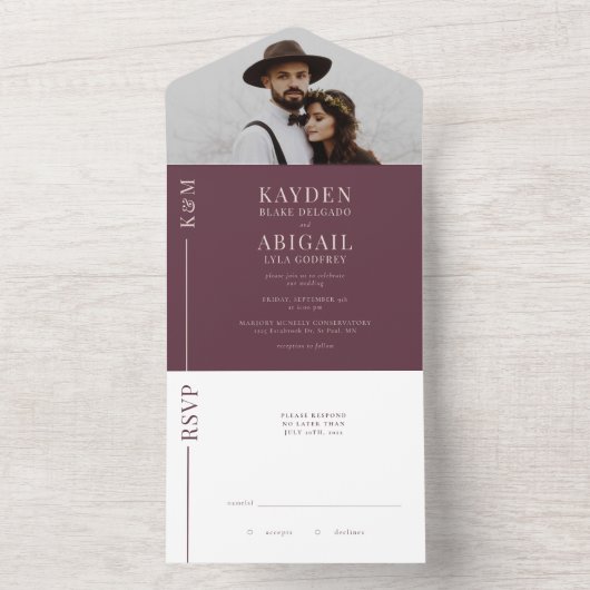 Mauve Clean Line bruiloft uitnodiging (Binnen)