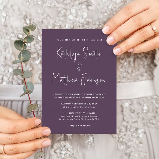 Mauve Code QR allen in Één Moderne Manuscript Wedd Uitnodiging Briefkaart