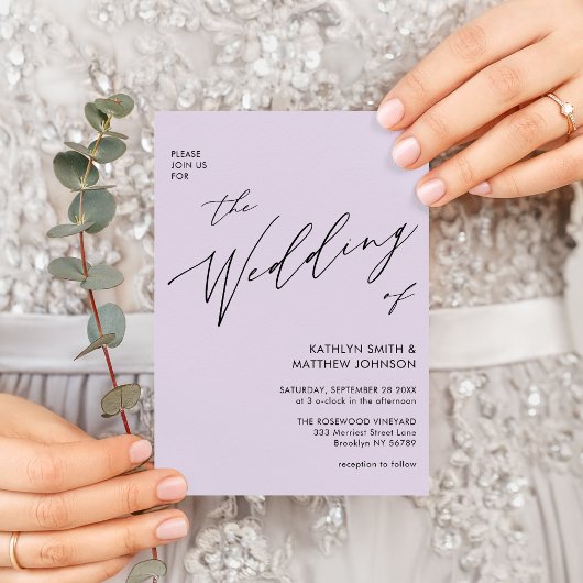 Mauve Code QR allen in Één Moderne Manuscript Wedd Uitnodiging Briefkaart