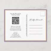 Mauve Code QR allen in Één Moderne Manuscript Wedd Uitnodiging Briefkaart (Achterkant)