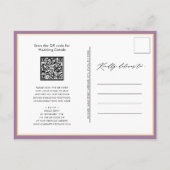 Mauve Code QR allen in Één Moderne Manuscript Wedd Uitnodiging Briefkaart (Achterkant)