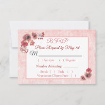 Mauve Coral Floral Striped Wedding RSVP-kaart