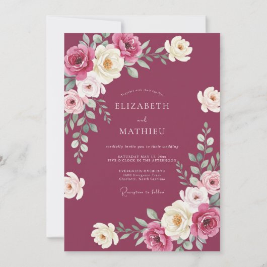 Mauve Crème Bladerige Bruiloft Kaart (Voorkant)