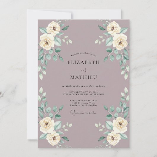 Mauve Crème Bloemenschildering Bruiloft Kaart (Voorkant)