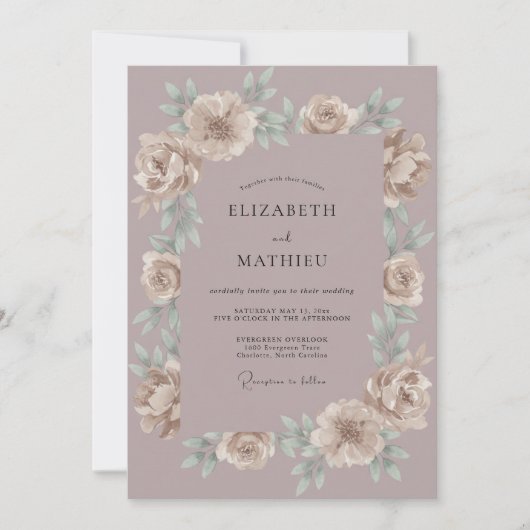 Mauve Crème Krans Bruiloft Kaart (Voorkant)
