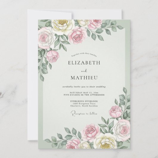 Mauve Crème Loof Euclayptus Bruiloft Kaart (Voorkant)