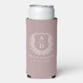 Mauve Crest Botanisch Monogram Huwelijk Seltzer Blikjeskoeler (Seltzer Voorkant)