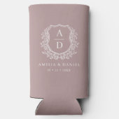 Mauve Crest Botanisch Monogram Huwelijk Seltzer Blikjeskoeler (Achterkant)