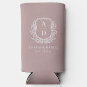 Mauve Crest Botanisch Monogram Huwelijk Seltzer Blikjeskoeler (Voorkant)