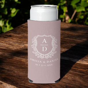 Mauve Crest Botanisch Monogram Huwelijk Seltzer Blikjeskoeler