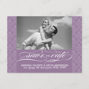 Mauve Damask Bewaar de datum Aankondigingskaart
