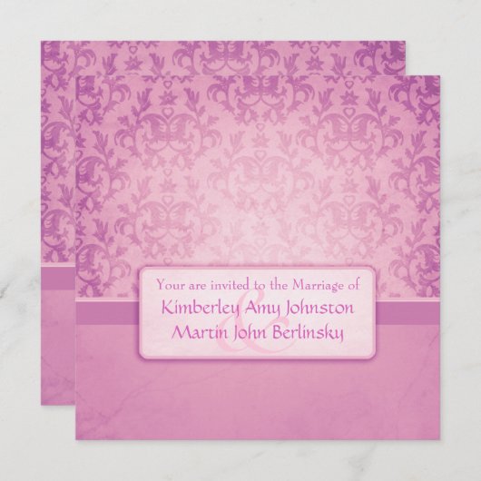 Mauve damask plechtige uitnodiging voor bruiloft (Voorkant / Achterkant)