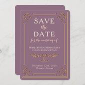 Mauve Decoratieve Grens Bibliotheek Boek Save The Date (Voorkant / Achterkant)