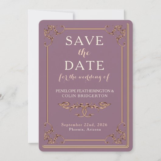 Mauve Decoratieve Grens Bibliotheek Boek Save The Date (Voorkant)