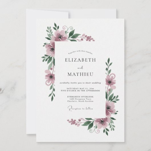Mauve Delicate Fine Art Bruiloft Kaart (Voorkant)