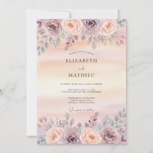 Mauve Delicate Lente Bruiloft Kaart (Voorkant)