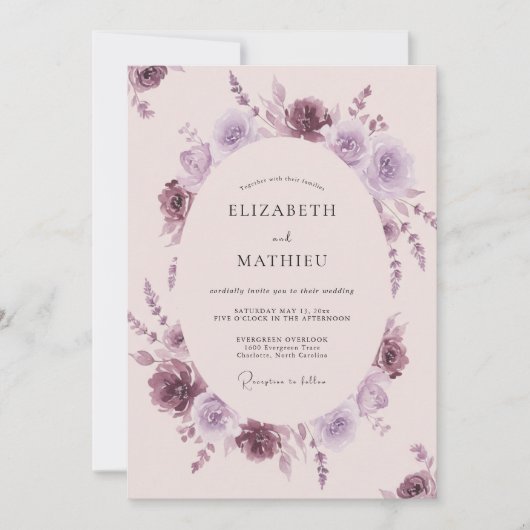 Mauve Delicate Watercolor Bruiloft Kaart (Voorkant)