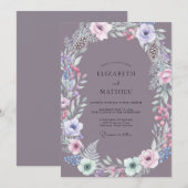 Mauve Dennenkrans Bruiloft Kaart (Voorkant / Achterkant)