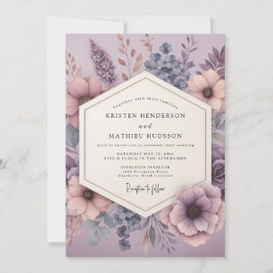 Mauve Dromerige Bloemige Bruiloft Kaart