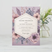 Mauve Dromerige Bloemige Bruiloft Kaart (Staand voorkant)