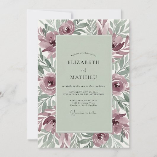 Mauve Dromerige Botanische Bruiloft Kaart (Voorkant)