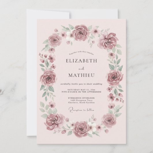Mauve Droom Botanische Bruiloft Kaart (Voorkant)