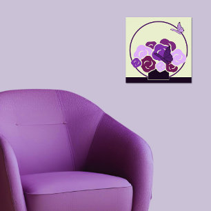 Mauve Druif Paarse Boeket & Vlinders Vierkant Poster