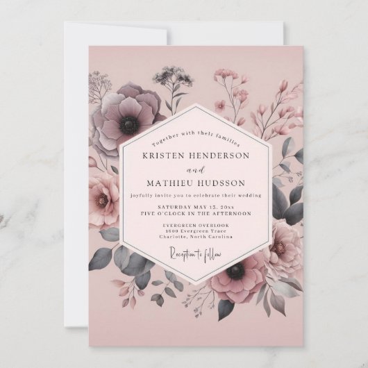 Mauve Duskbloom Wedding Kaart (Voorkant)