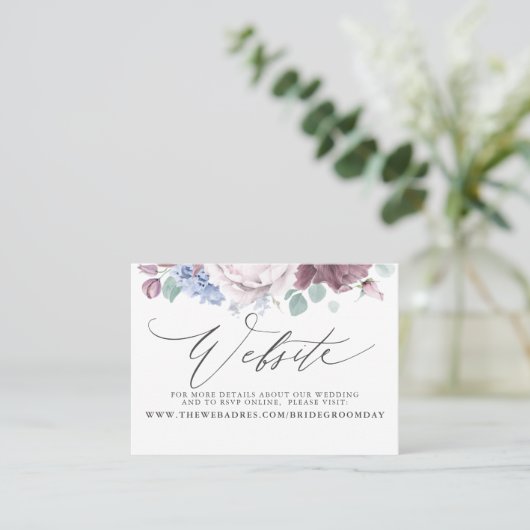 Mauve Dusty Blue Floral Bruiloft Website Kaart Visitekaartje (Staand voorkant)