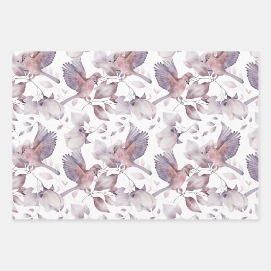 Mauve, Dusty Paars, Blush Pink Flowers Leaves Inpakpapier Vel (Voorkant 2)