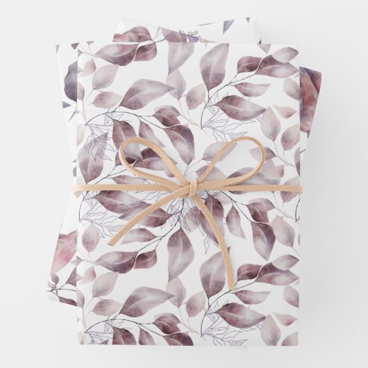 Mauve, Dusty Paars, Blush Pink Flowers Leaves Inpakpapier Vel (In situ)