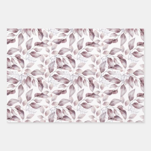 Mauve, Dusty Paars, Blush Pink Flowers Leaves Inpakpapier Vel (Voorkant)