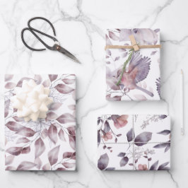 Mauve, Dusty Paars, Blush Pink Flowers Leaves Inpakpapier Vel