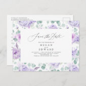Mauve Dusty Paarse Bloemen Bewaar de datum Aankondigingskaart (Voorkant / Achterkant)
