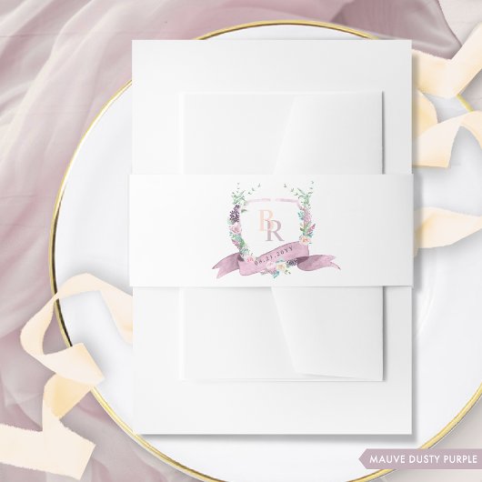 Mauve Dusty Paarse Pastel Monogram Crest Wedding Uitnodigingen Wikkel