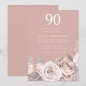 Mauve & Dusty Roos, Blush 90ste verjaardagsfeestje Kaart (Voorkant / Achterkant)